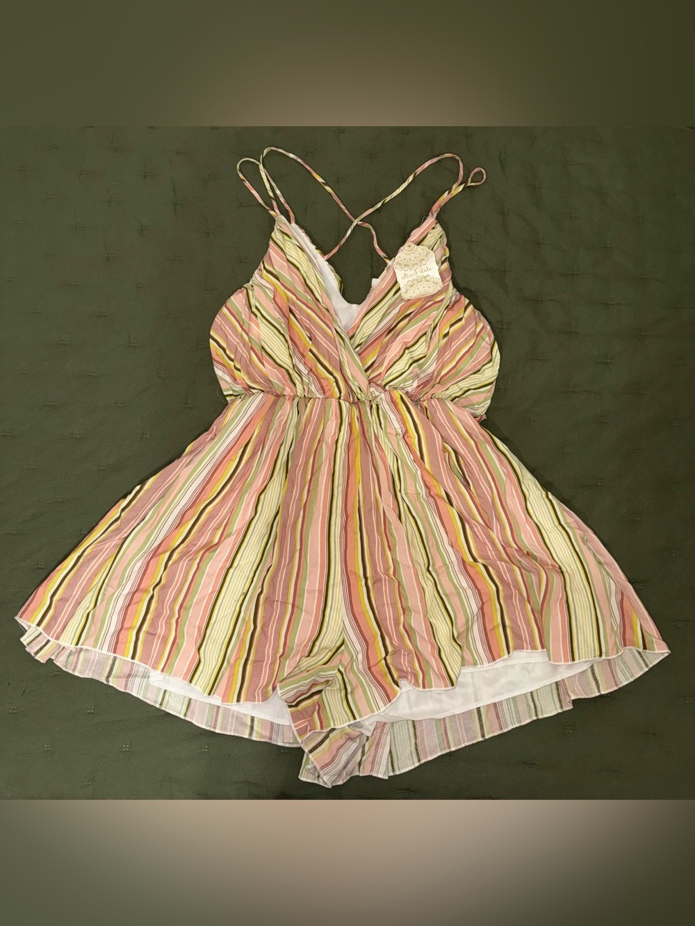 Altar'd State Pastel Striped Romper Dress in Pink, Yellow & Green size Large